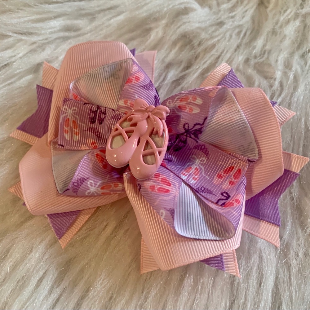 🎀 Purple & Pink Ballet Hair Bow Barrette Clip 🎀 - Picture 2 of 5